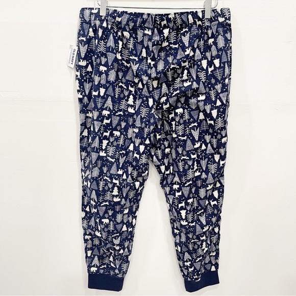 Old Navy Flannel Jogger Pajamas Blue Trees Bear Deer Size Large - Picture 2 of 9